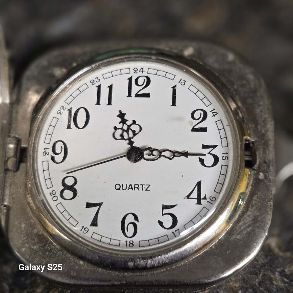 Vintage Square Silver-Tone Quartz Pocket Watch with Personalized PETE Engraving